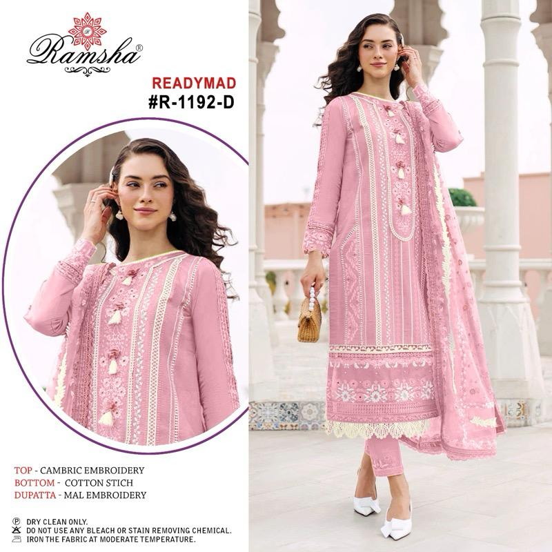R 1192 Ramsha Cambric Pakistani Readymade Suits Wholesale
