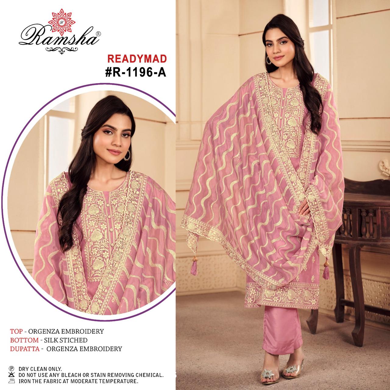 R 1196 Ramsha Organza Pakistani Readymade Suits Wholesale Price