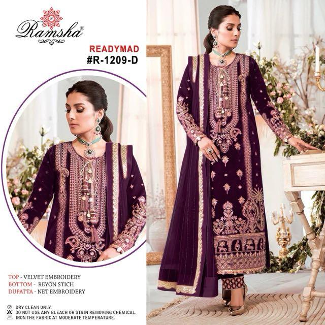 R 1209 Ramsha Velvet Pakistani Readymade Suits Manufacturer India