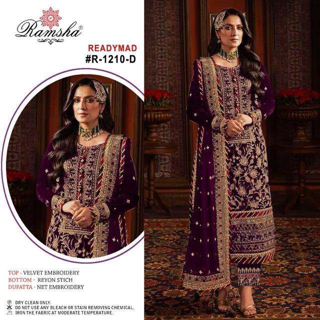 R 1210 Ramsha Velvet Pakistani Readymade Suits Wholesale Price