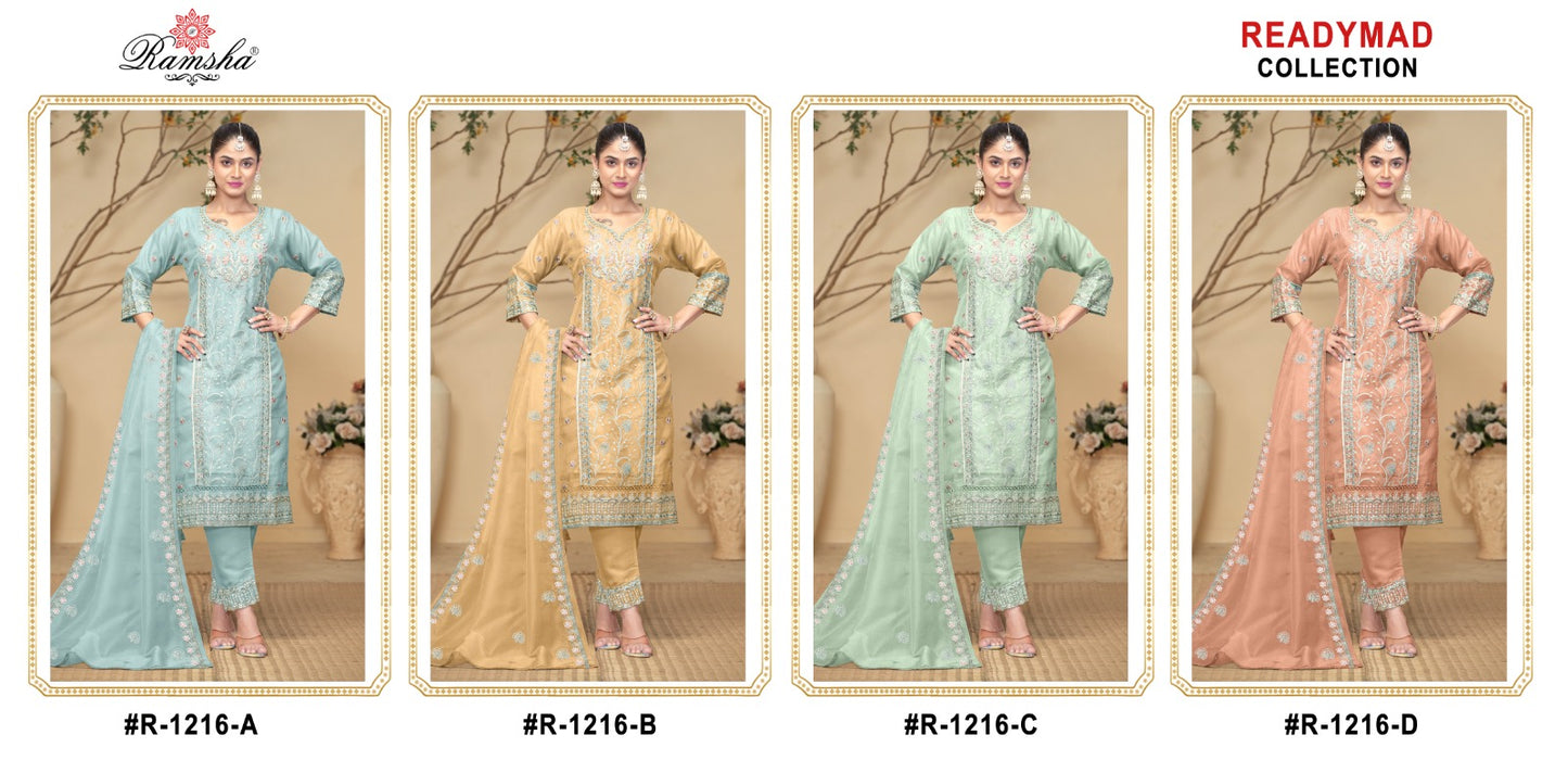 R 1216 Ramsha Organza Pakistani Readymade Suits Exporter India