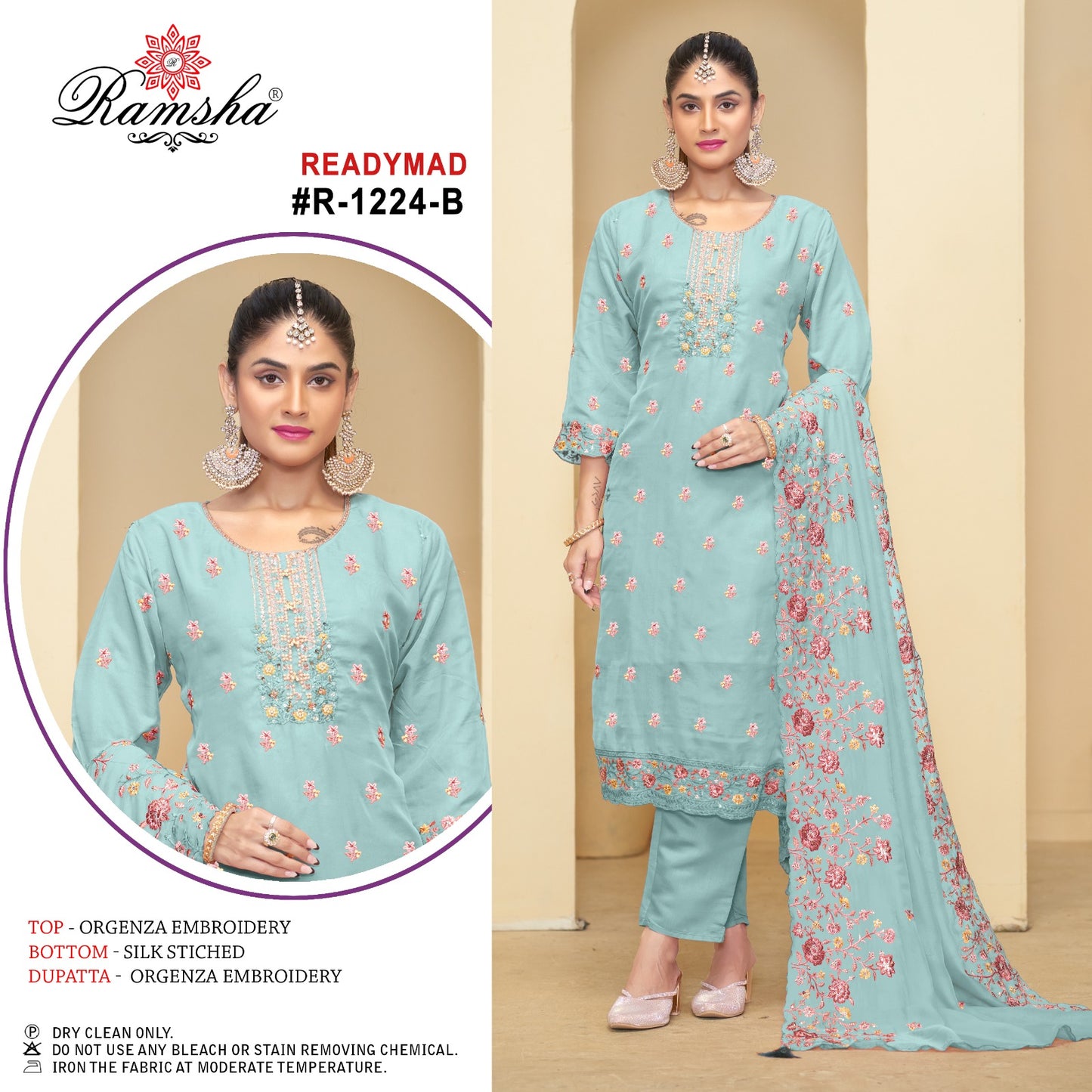 R 1224 Ramsha Organza Pakistani Readymade Suits Exporter India