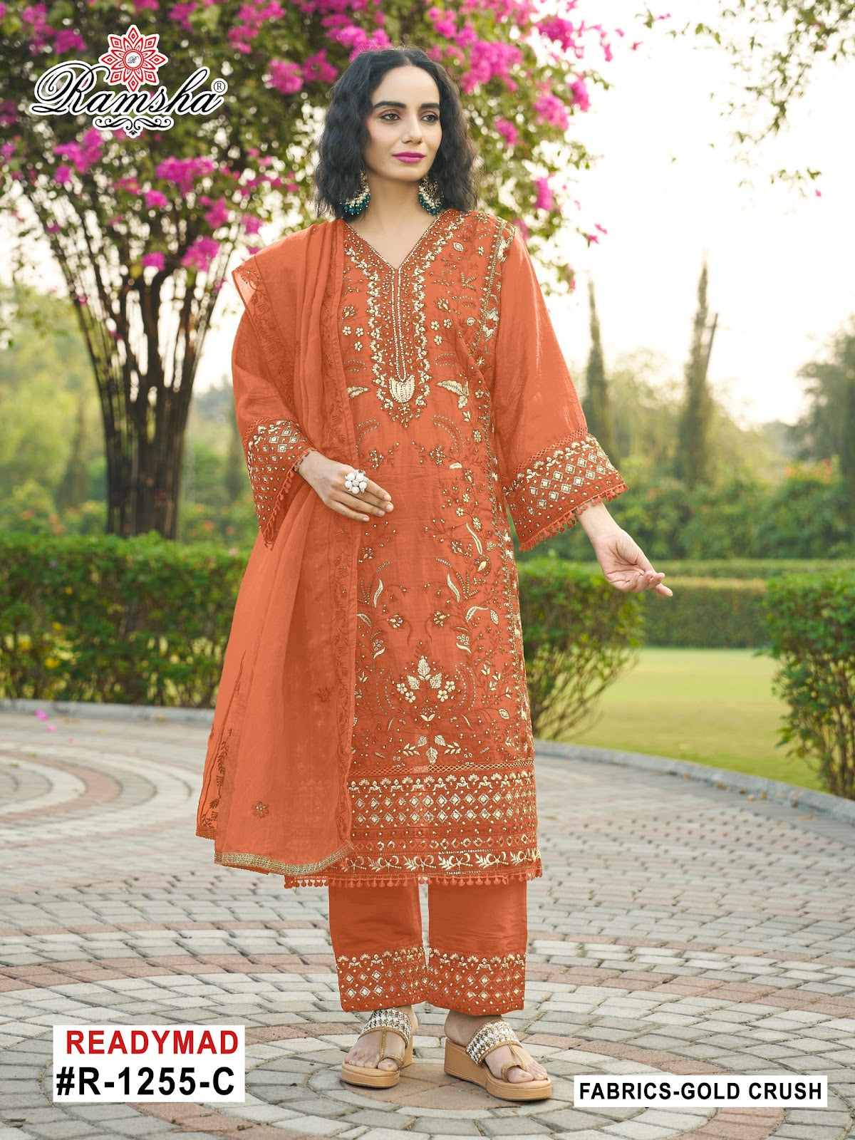 R 1255 Ramsha Crush Pakistani Readymade Suits Wholesaler Gujarat