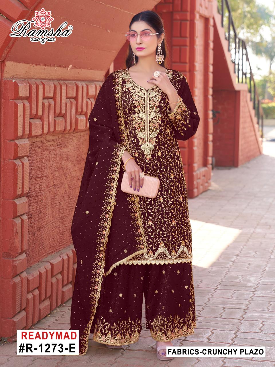 R 1273 Ramsha Crunchy Pakistani Readymade Suits Wholesale Rate
