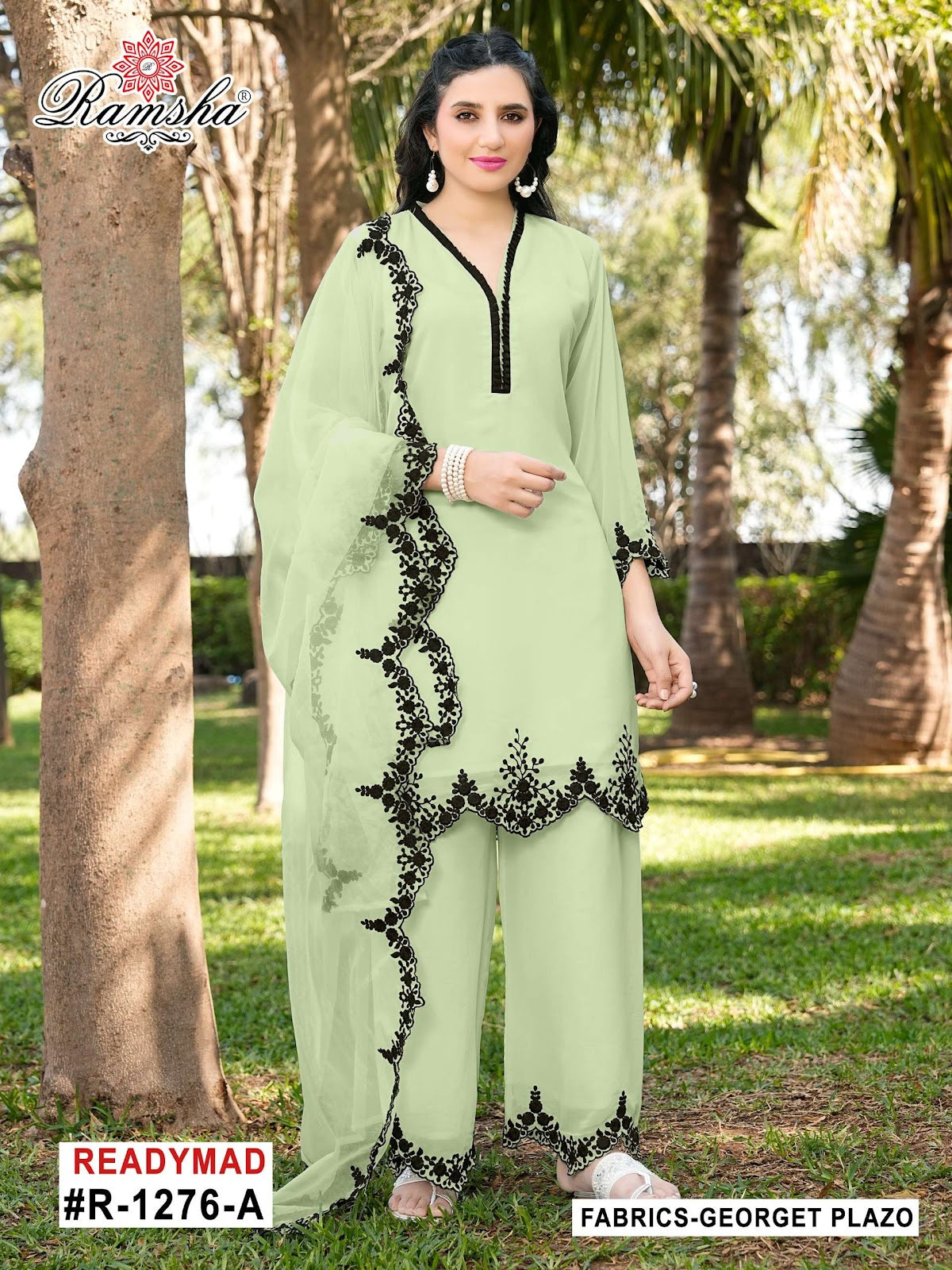 R 1276 Ramsha Georgette Pakistani Readymade Suits Exporter Ahmedabad