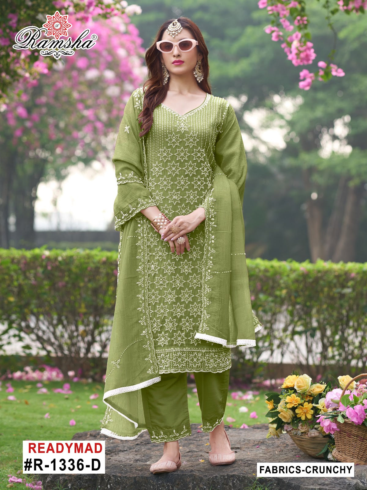 R 1336 Ramsha Crunchy Pakistani Readymade Suits Supplier India