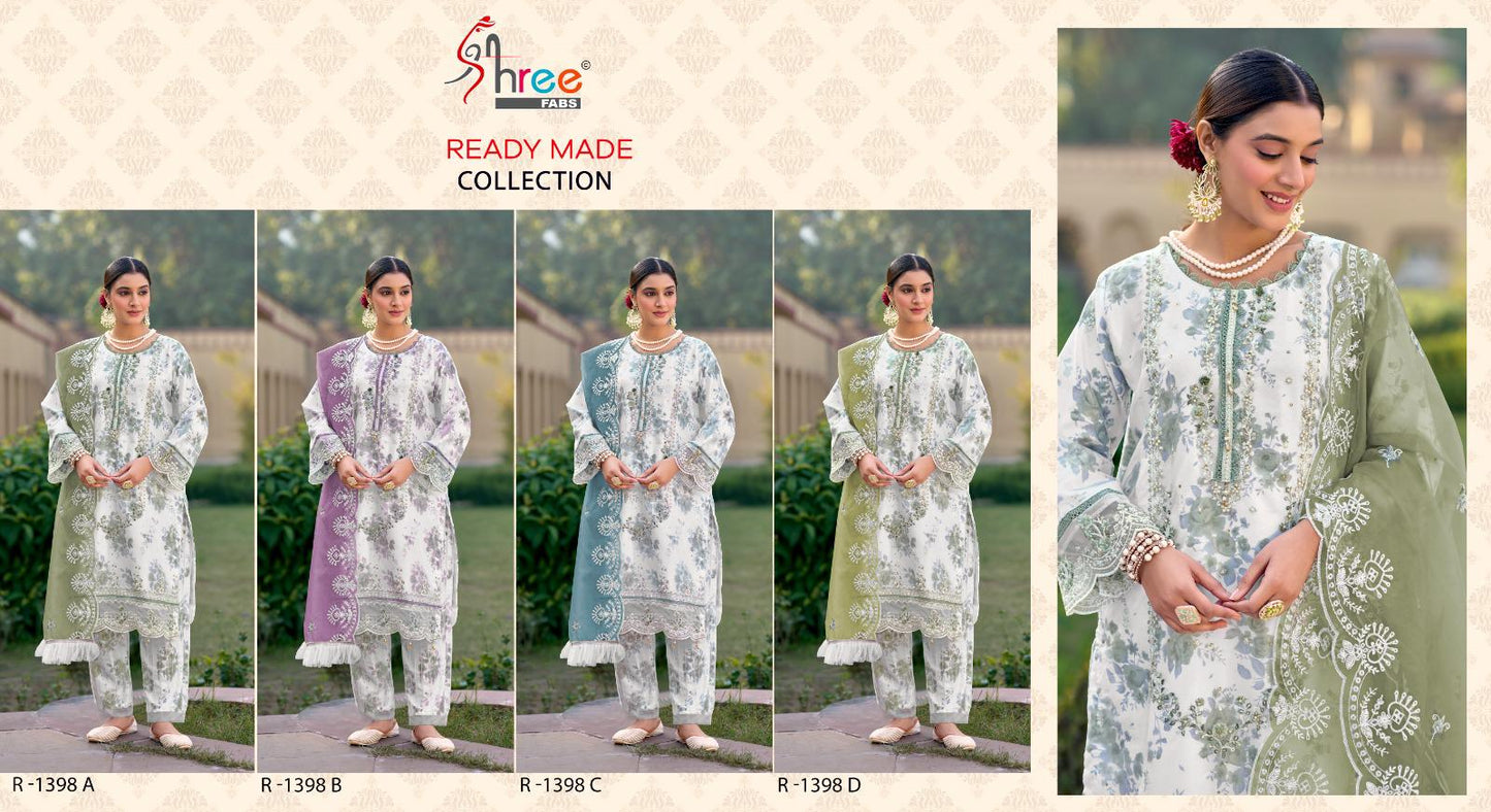 R 1398 Shree Fabs Organza Pakistani Readymade Suits Manufacturer Ahmedabad