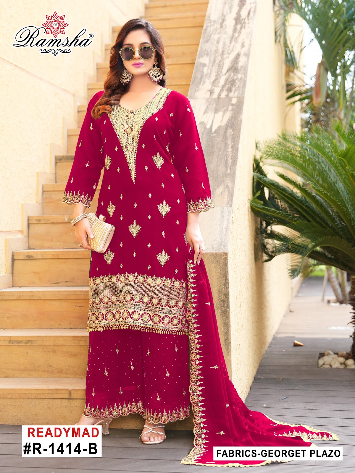 R 1414 Ramsha Georgette Pakistani Readymade Suits Manufacturer Gujarat