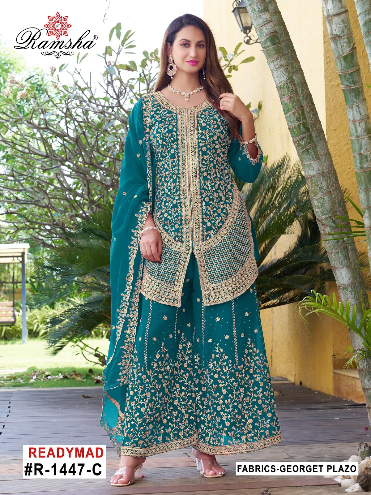 R 1447 Ramsha Georgette Pakistani Readymade Suits Manufacturer Ahmedabad