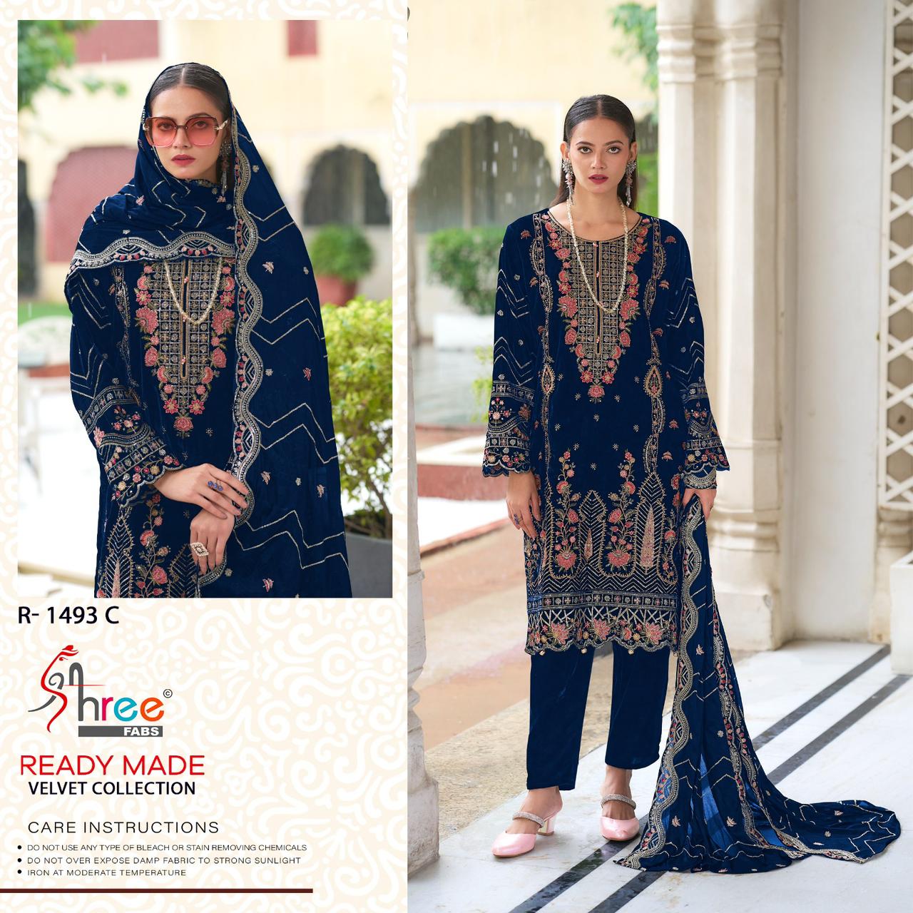 R 1493 Shree Fabs Readymade Velvet Suits Supplier