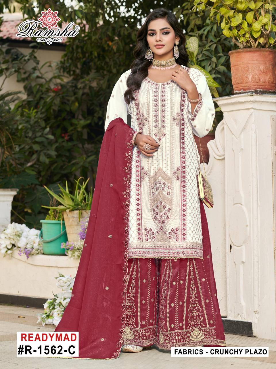 R 1562 Nx Ramsha Crunchy Pakistani Readymade Suits Wholesale Price
