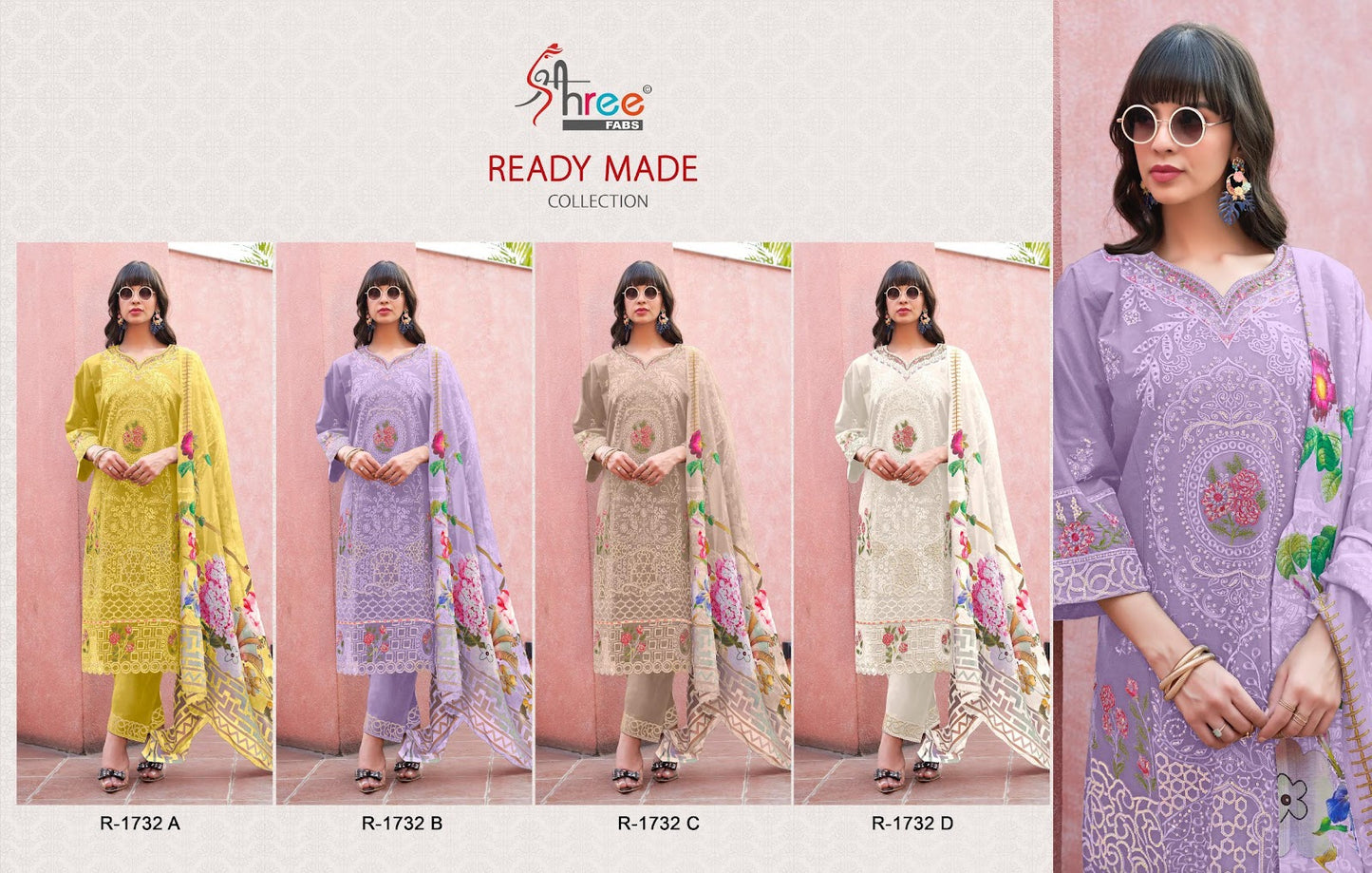 R 1732 Shree Fabs Cambric Cotton Pakistani Readymade Suits Wholesaler Ahmedabad