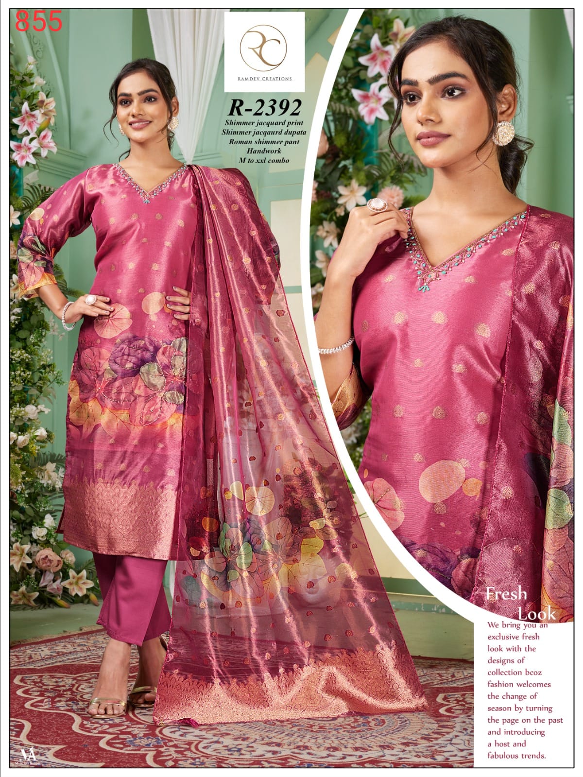 R 2392 Ramdev Creation Shimmer Readymade Pant Style Suits Exporter Ahmedabad