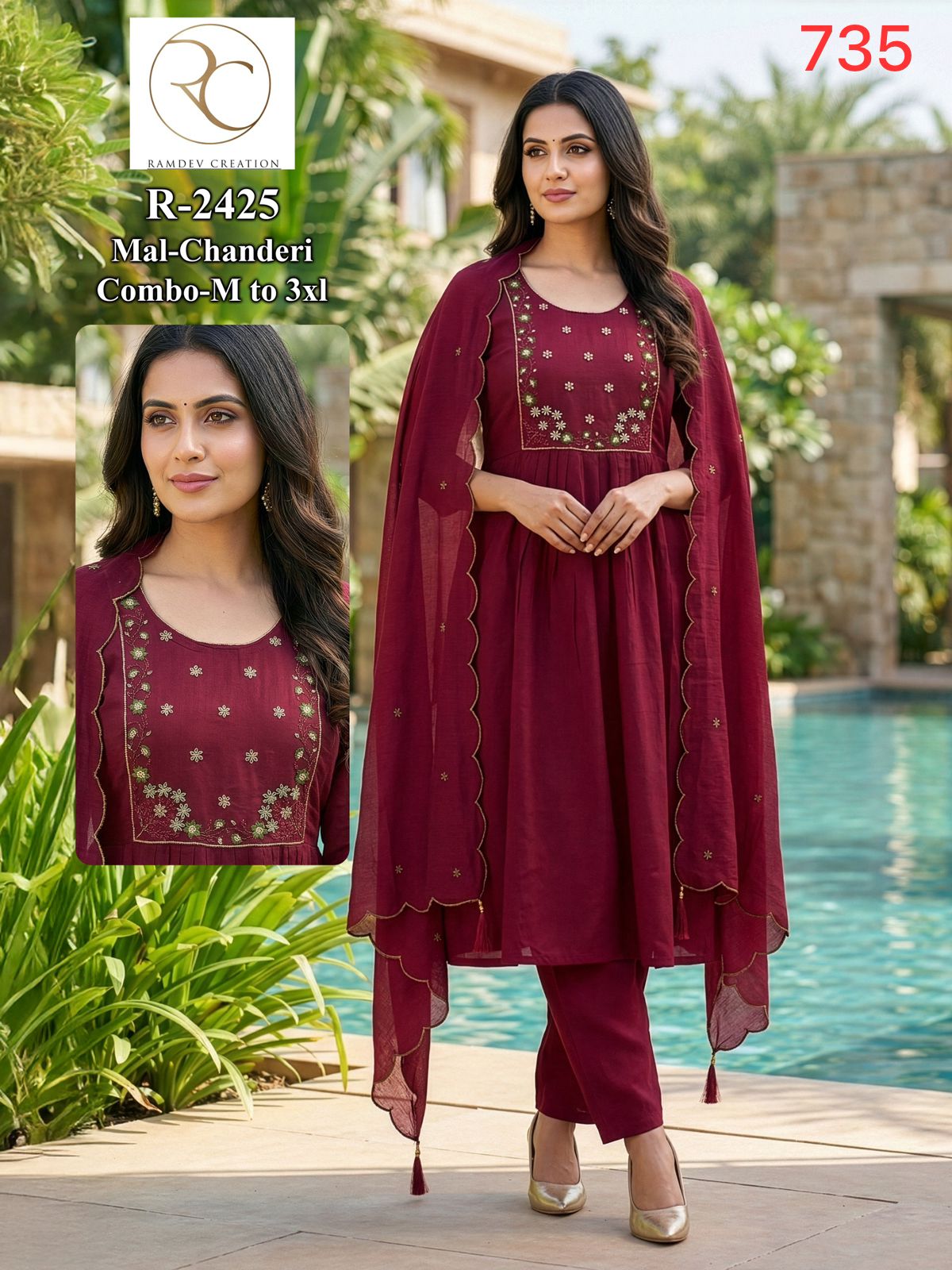 R 2425-2432 Ramdev Creation Chanderi Readymade Anarkali Suits Wholesale Price