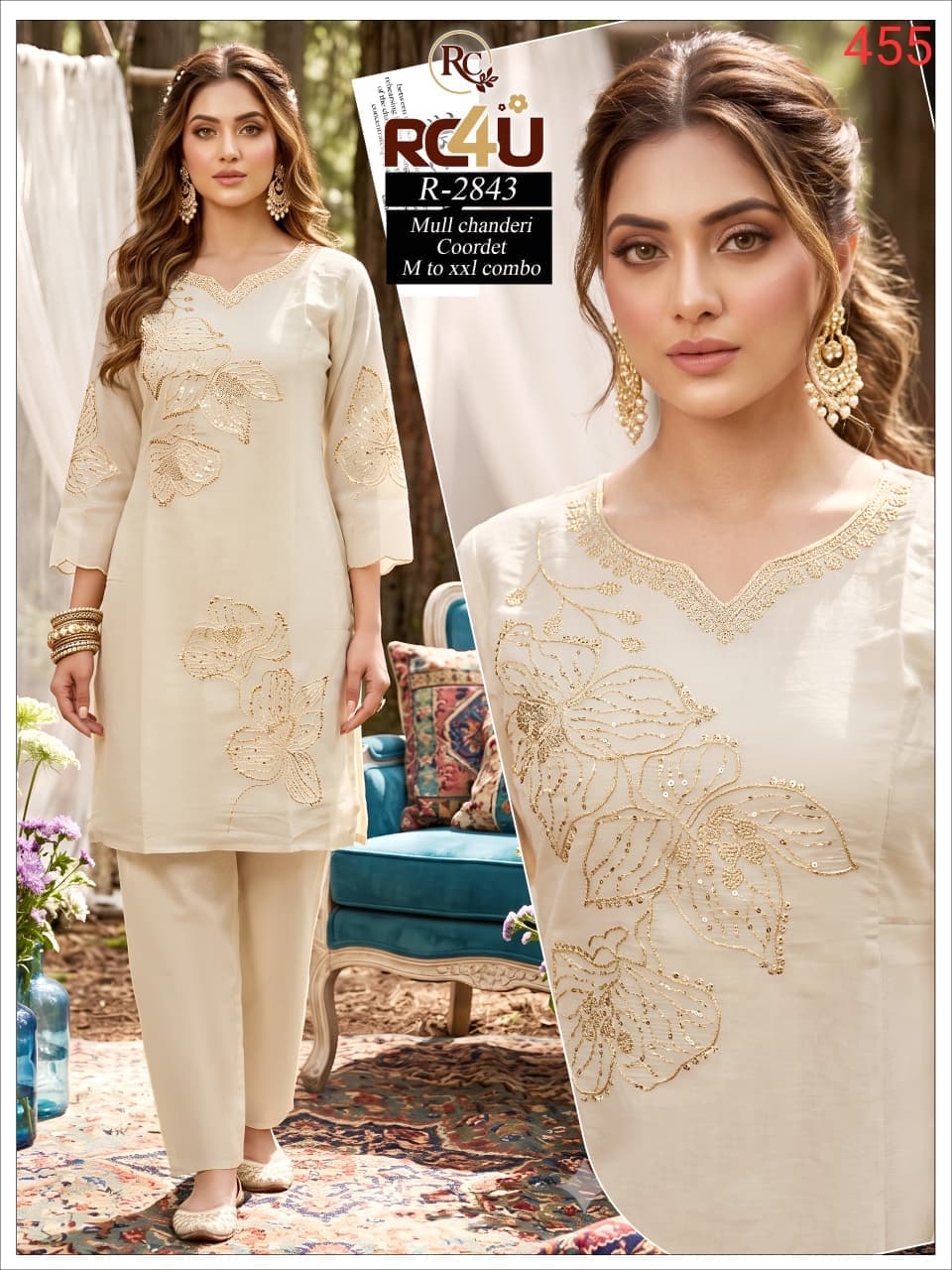 R 2843 Mul Chanderi Ramdev Creation Co Ord Set Wholesaler Ahmedabad