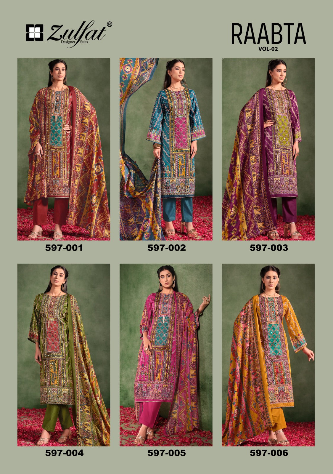 Raabta Vol 2 Zulfat Designer Jaam Cotton Karachi Salwar Suits Exporter India