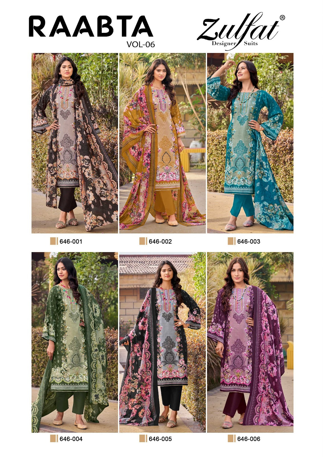 Raabta Vol 6 Zulfat Designer Pure Jam Karachi Salwar Suits Supplier