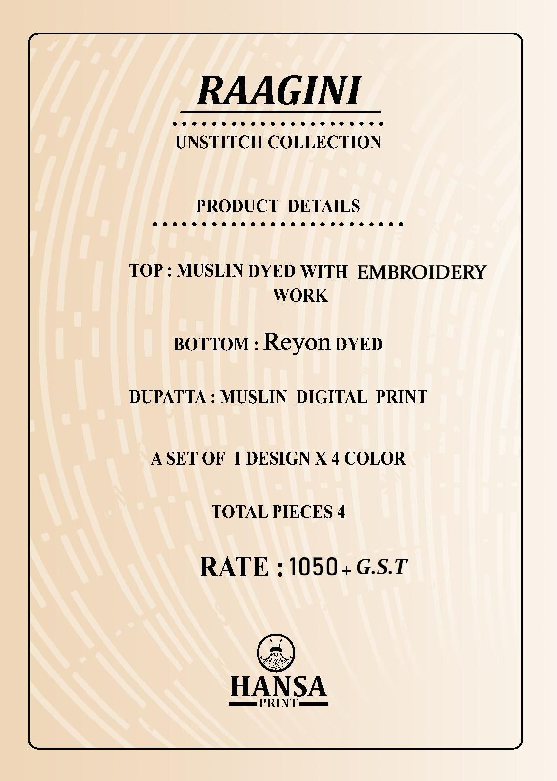 Raagini Hansa Prints Muslin Salwar Suits Exporter