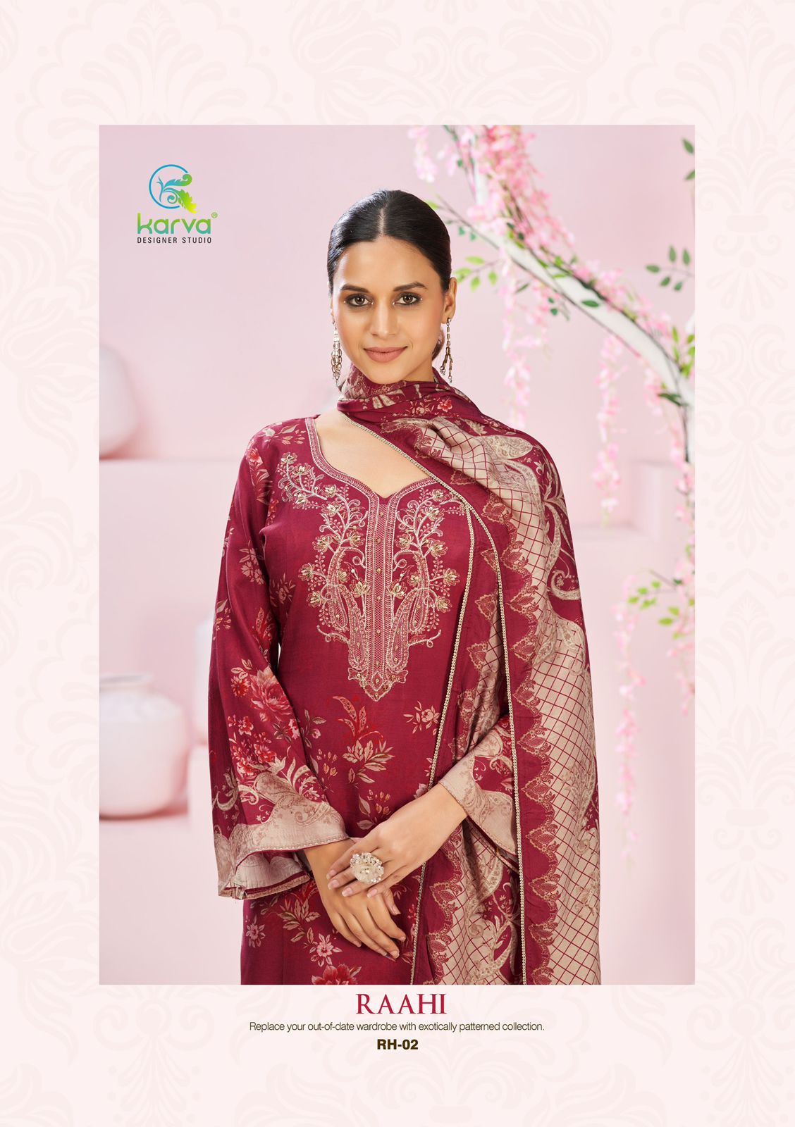 Raahi Karva Designer Studio Viscose Muslin Pant Style Suits Supplier