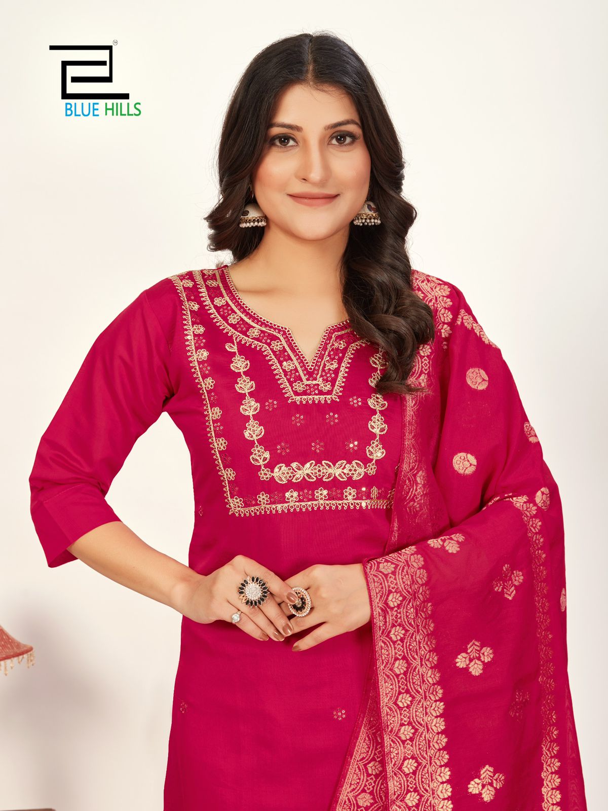 Raashi Vol 3 Blue Hills Roman Silk Readymade Pant Style Suits Supplier