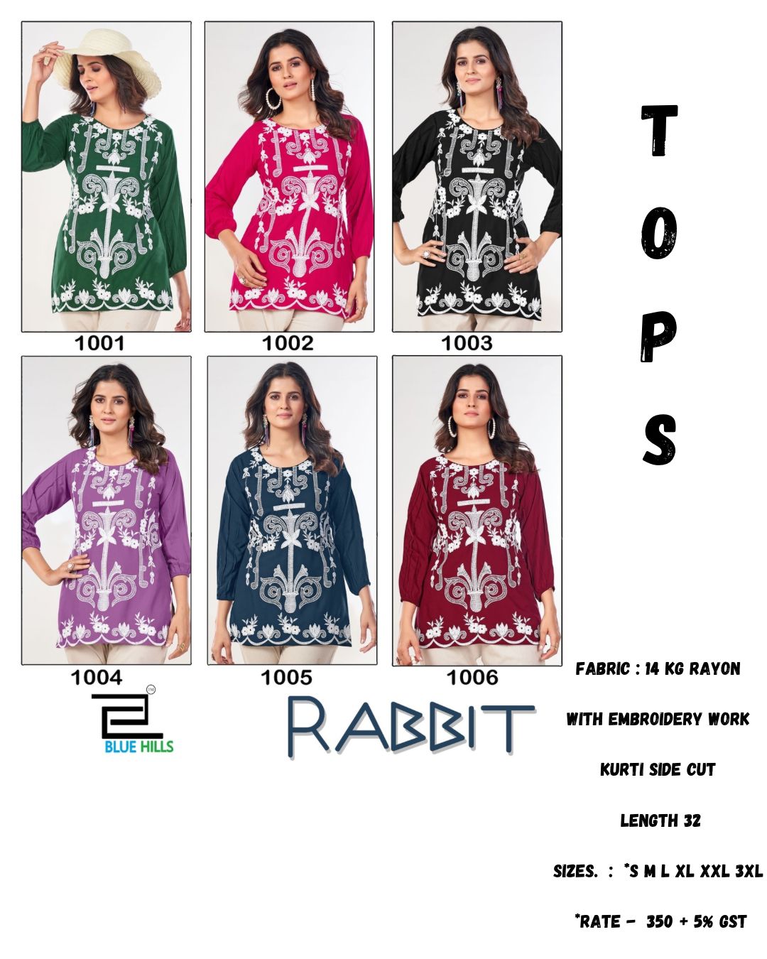 Rabbit Blue Hills Rayon 14Kg Short Kurtis Wholesale Price