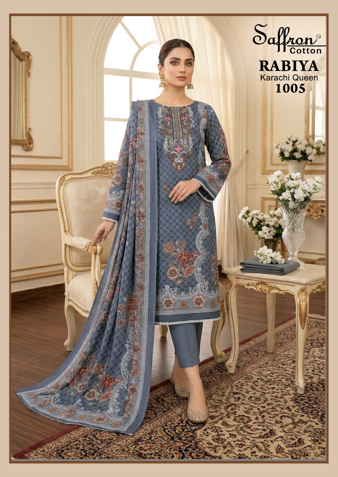 Rabiya Queen Saffron Cotton Karachi Salwar Suits Supplier India