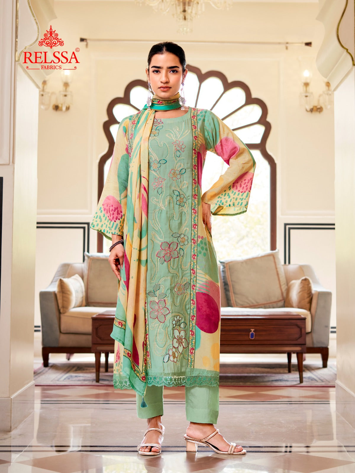 Rainbow 7 Relssa Fabrics Pure Maslin Pant Style Suits Manufacturer Ahmedabad
