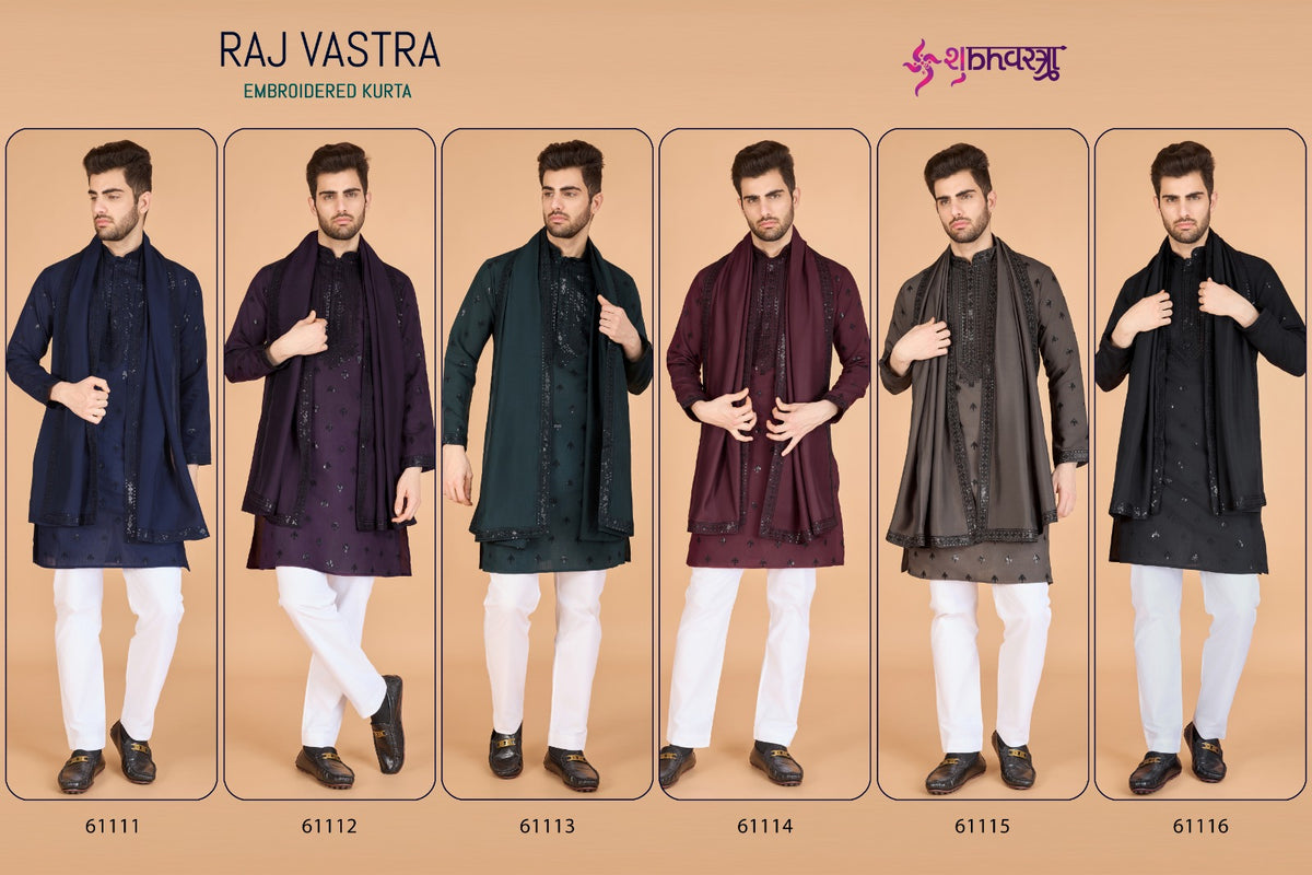 Raj Embroidered With Dupatta Shubhvastra Viscose Silk Mens Kurta Exporter Ahmedabad
