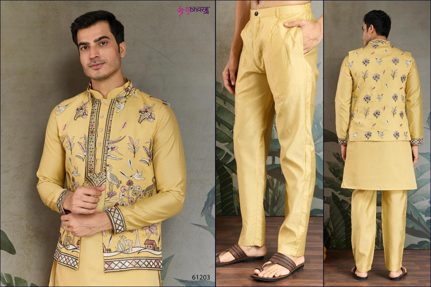 Rajwada Attire 4 With Jacket Shubhvastra Viscose Silk Mens Kurta Pajama Wholesale Rate