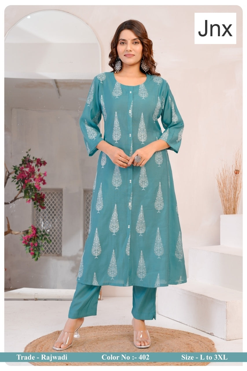 Rajwadi Jnx Roman Kurti Pant Set Wholesaler Ahmedabad