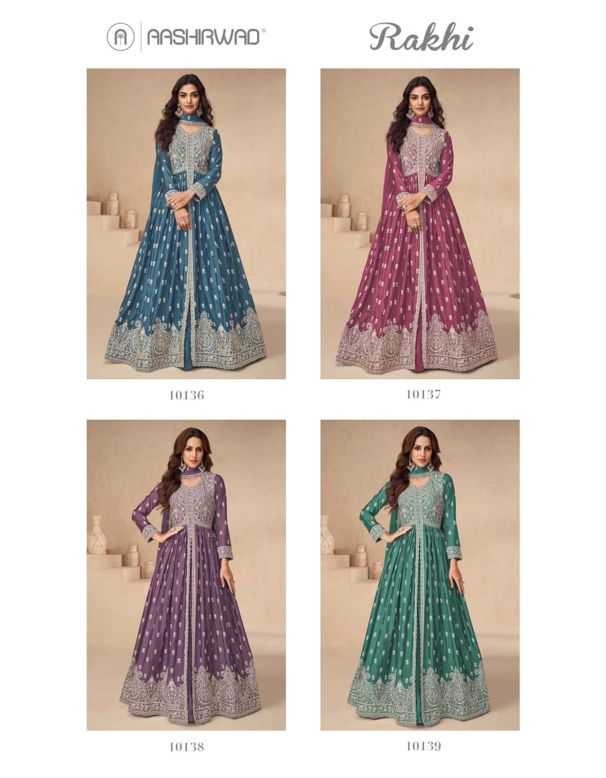 Rakhi Aashirwad Creation Chinon Silk Readymade Skirt Style Suits Exporter India