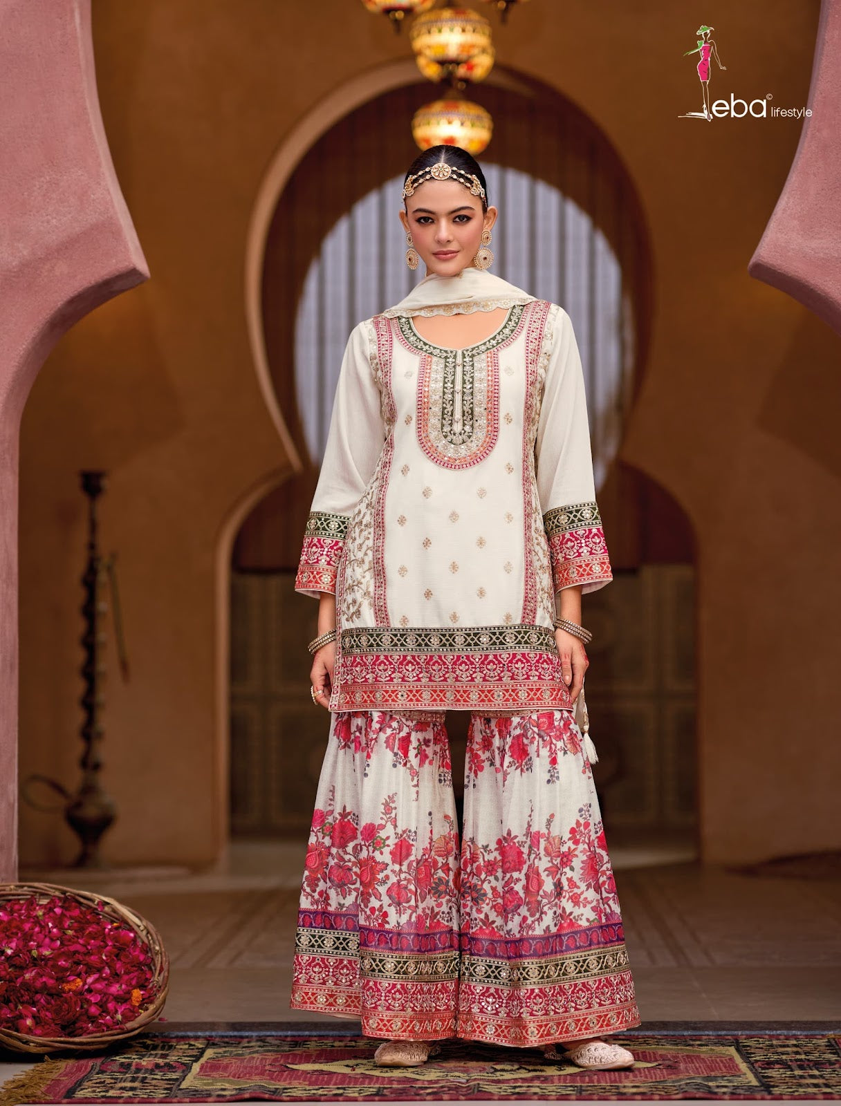 Rang Black And White Eba Lifestyle Chinon Pakistani Readymade Suits Supplier Ahmedabad