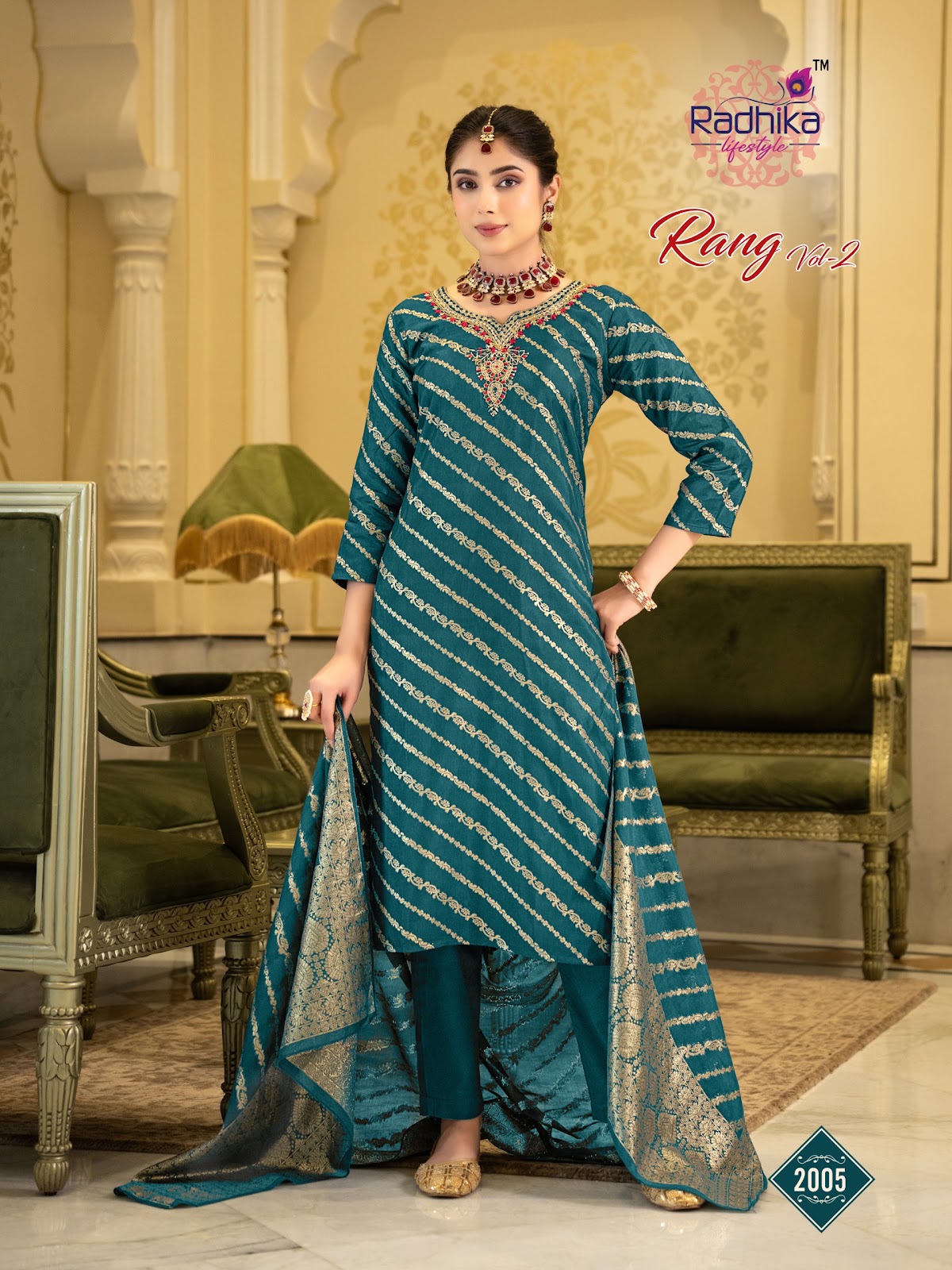 Rang Vol 2 Radhika Lifestyle Silk Jacquard Readymade Pant Style Suits Manufacturer India