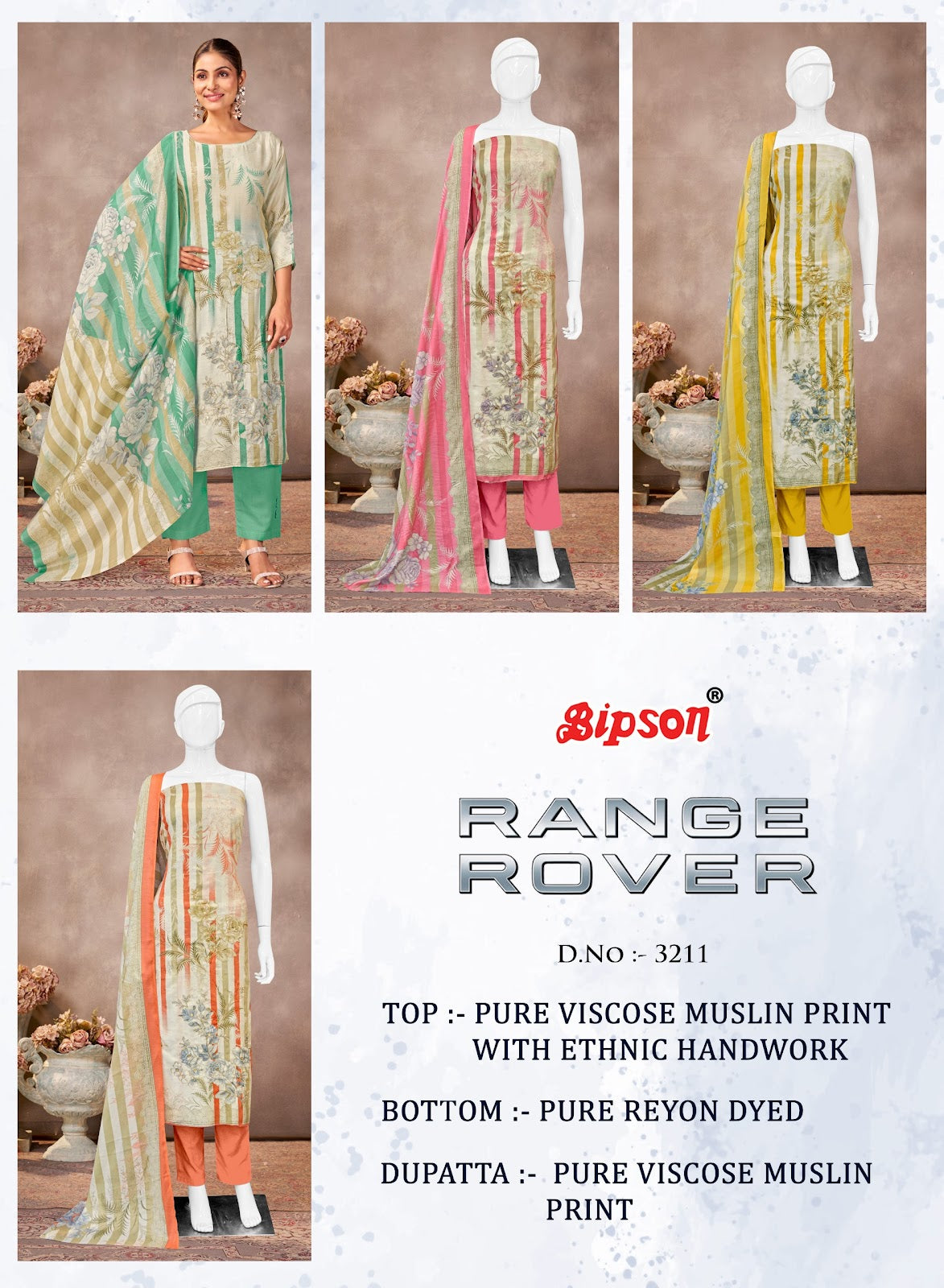 Range Rover 3211 Bipson Prints Pure Viscose Pant Style Suits Supplier