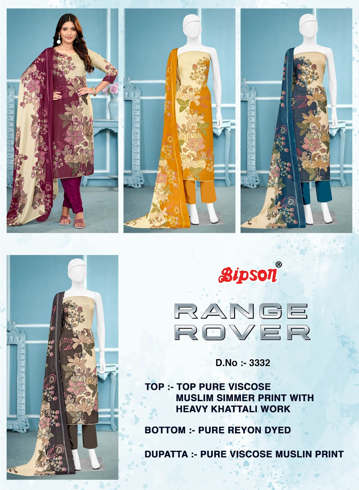 Range Rover 3332 Bipson Prints Pure Viscose Pant Style Suits Supplier