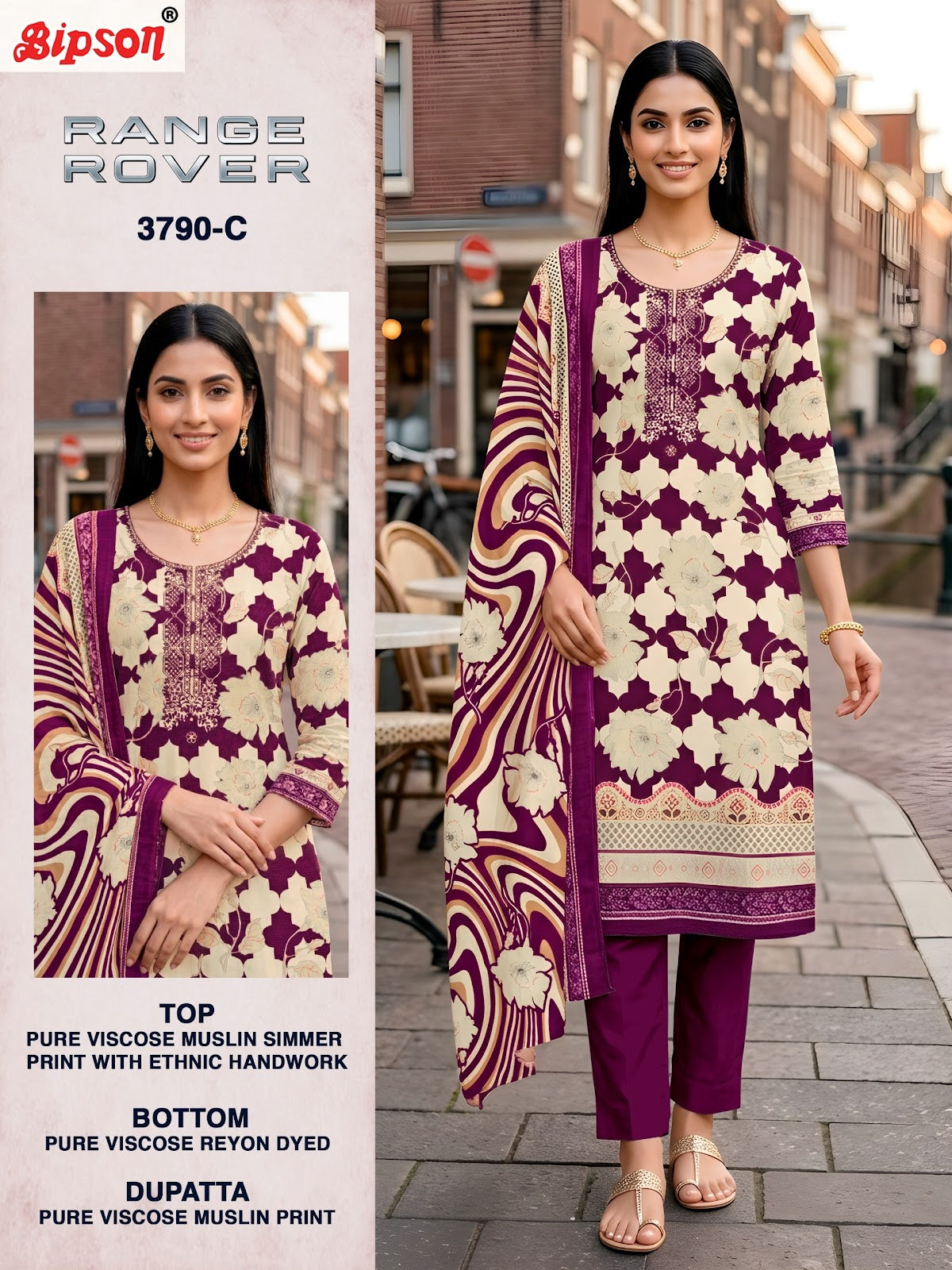 Range Rover 3790 Bipson Prints Viscose Pant Style Suits Wholesale Price