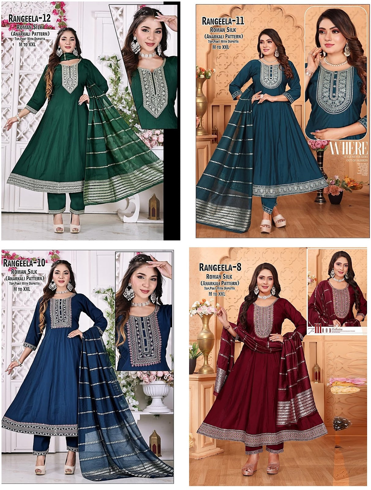 Rangeela Ayg Roman Silk Readymade Anarkali Suits Wholesaler Ahmedabad