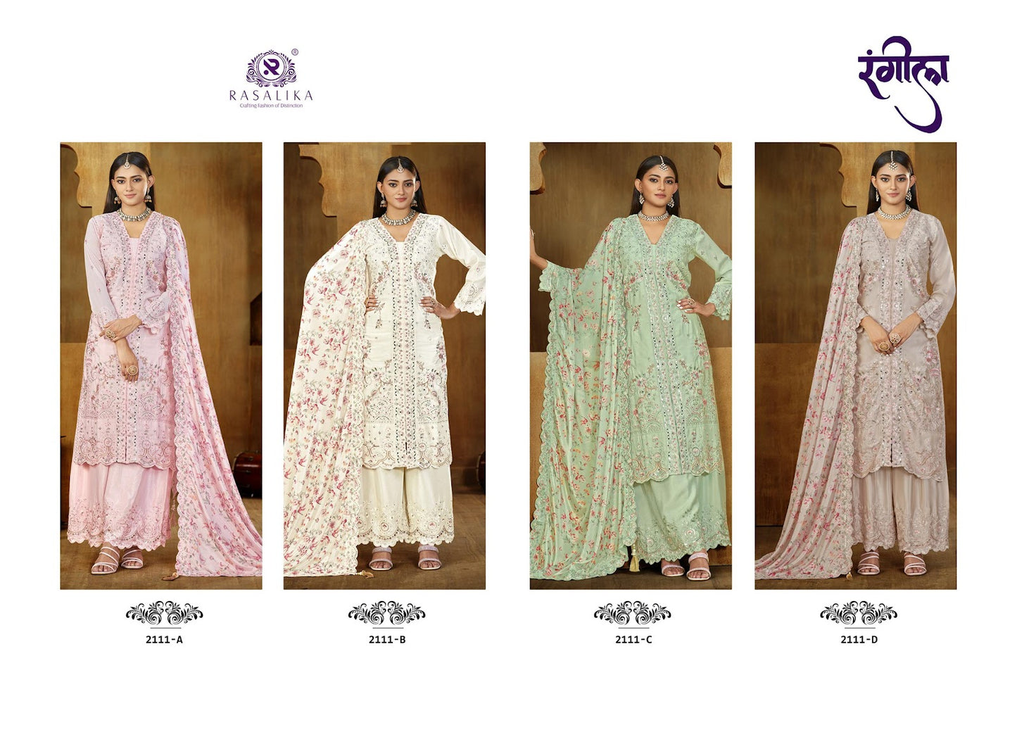 Rangeela Rasalika Chinnon Silk Readymade Plazzo Style Suits Wholesaler Gujarat