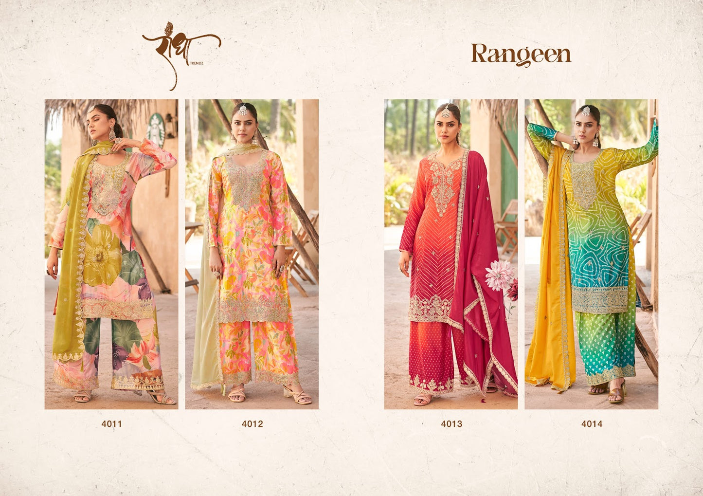 Rangeen Radha Trendz Chinon Readymade Suits Wholesale Rate