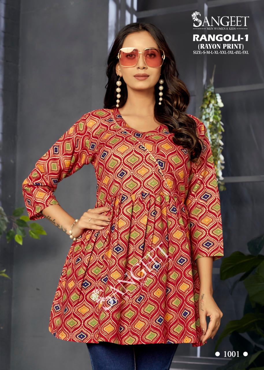 Rangoli Vol 1 Sangeet Rayon Designer Long Top Exporter Gujarat