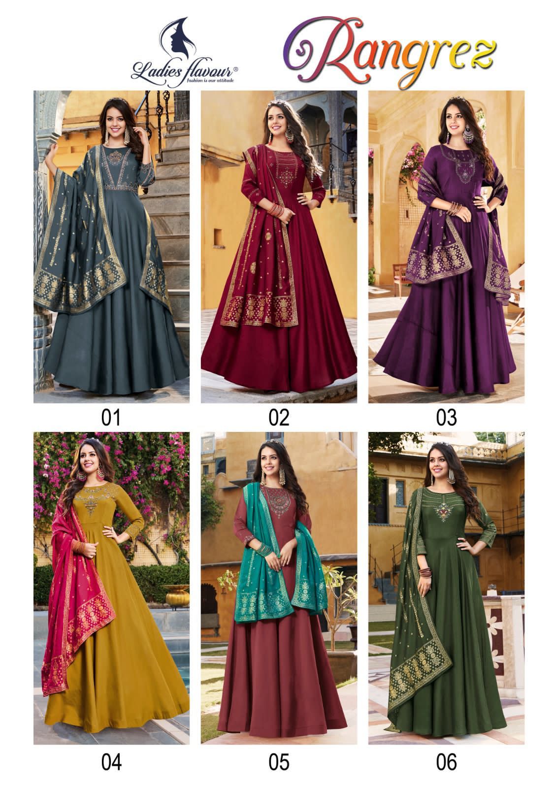 Rangrez Ladies Flavour Silk Gown Dupatta Set