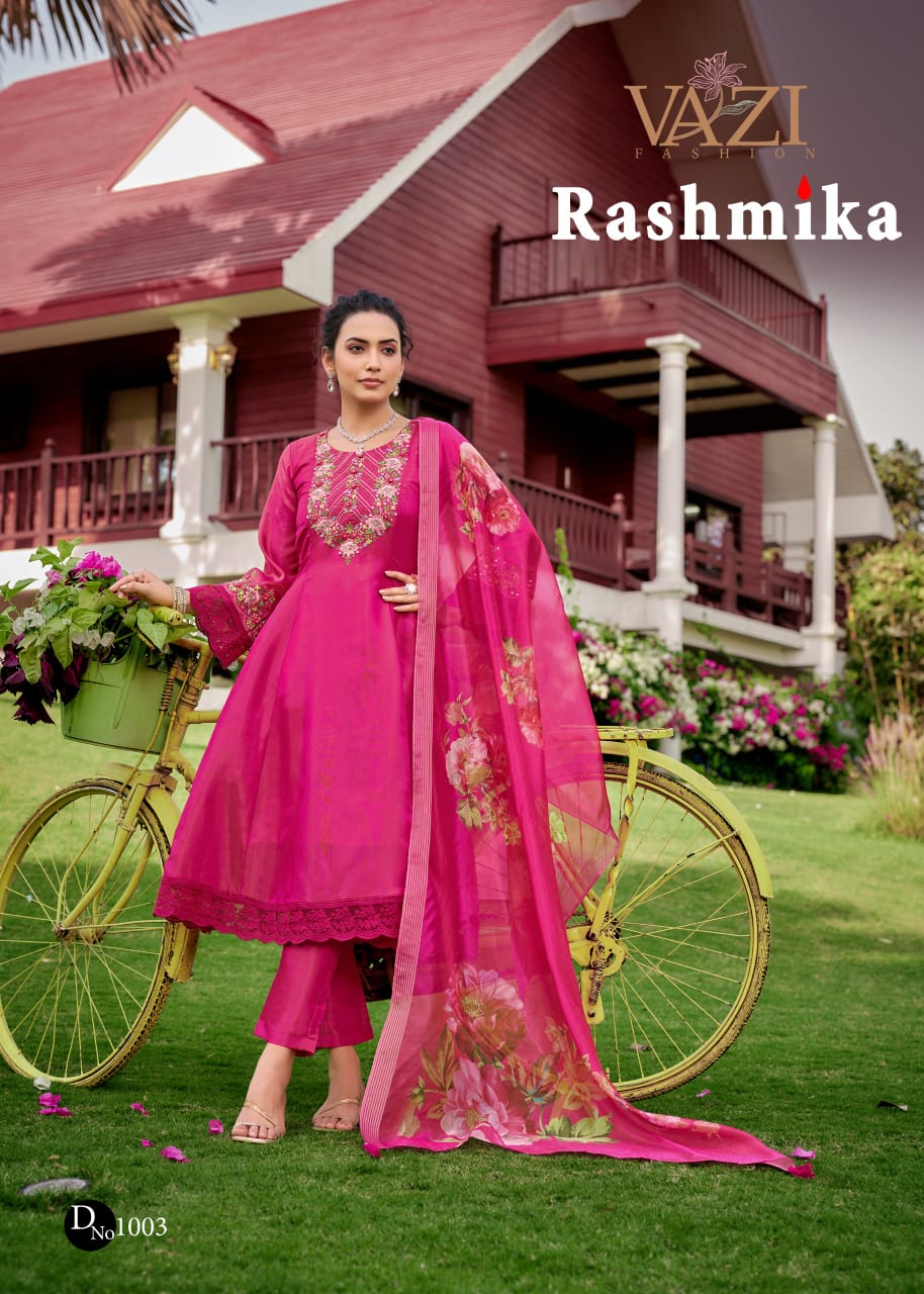 Rashmika Vazi Fashion Tissue Simmer Readymade Anarkali Suits Supplier