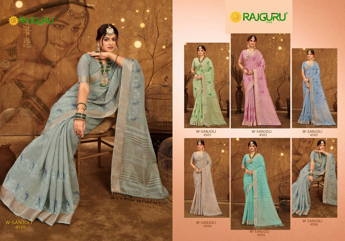Rathotsav W Sanjloi Rajguru Linen Sarees Wholesaler India