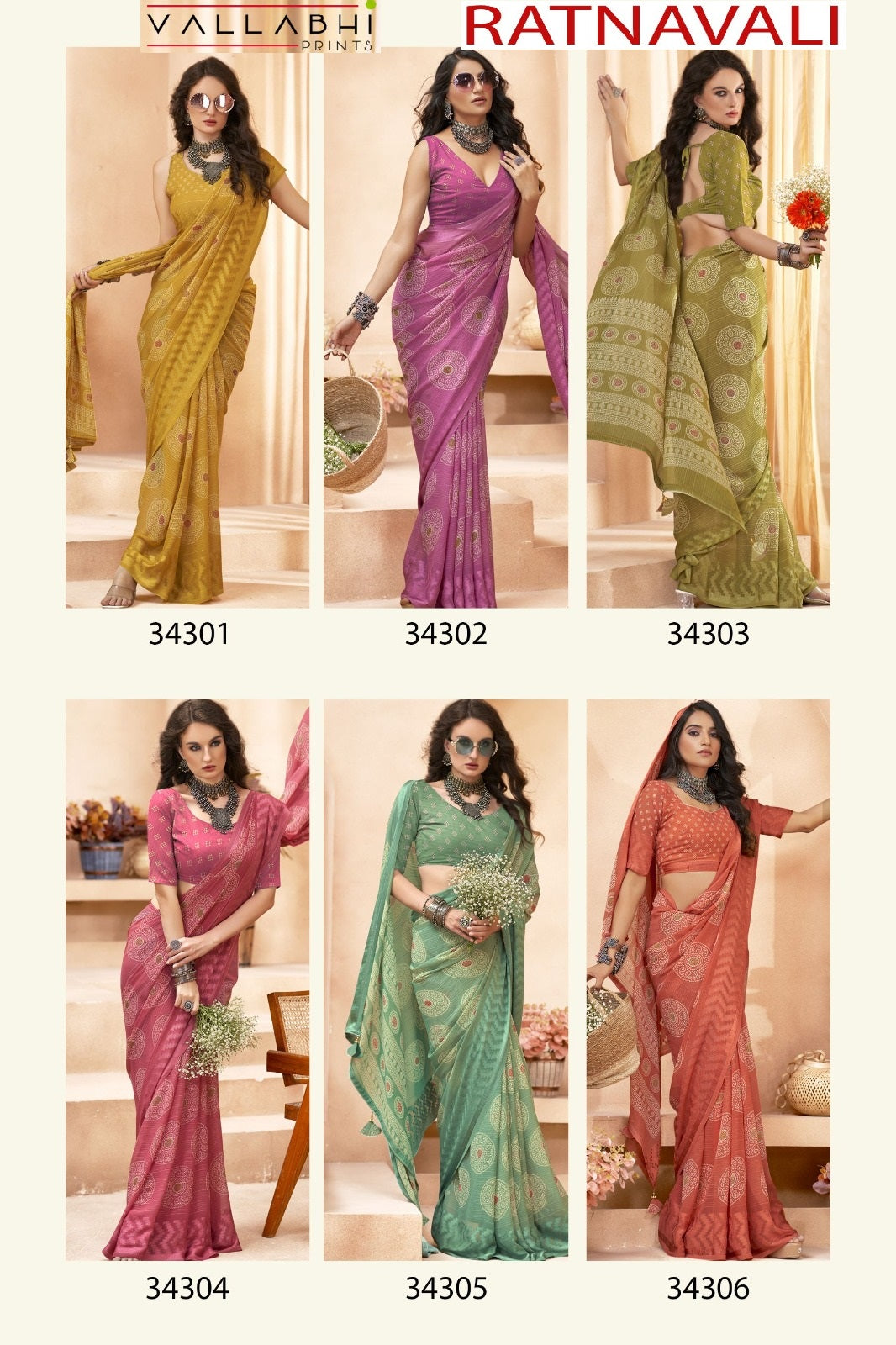 Ratnavali Vallabhi Prints Georgette Sarees Wholesale