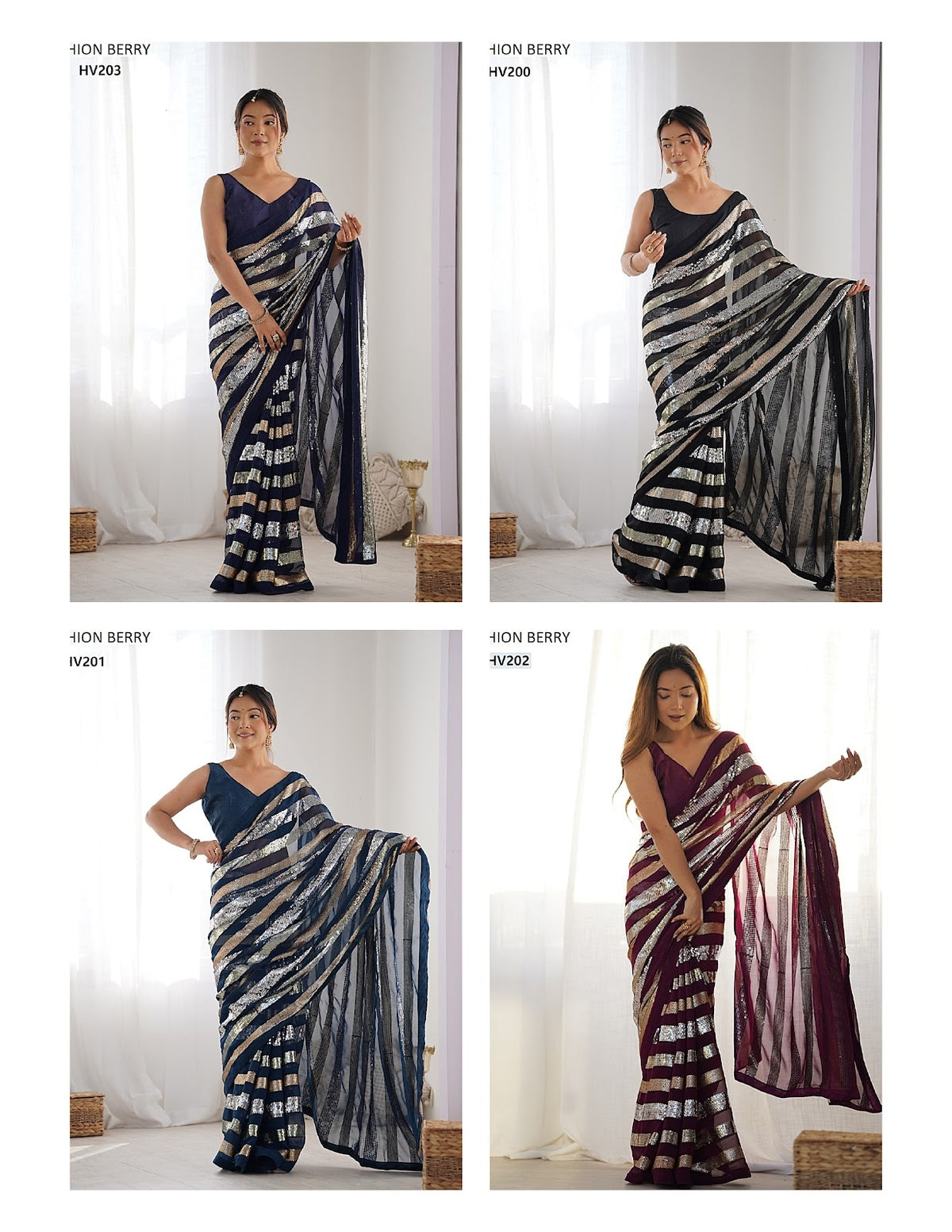 Ravina Fashion Berry Georgette Sarees Supplier Gujarat