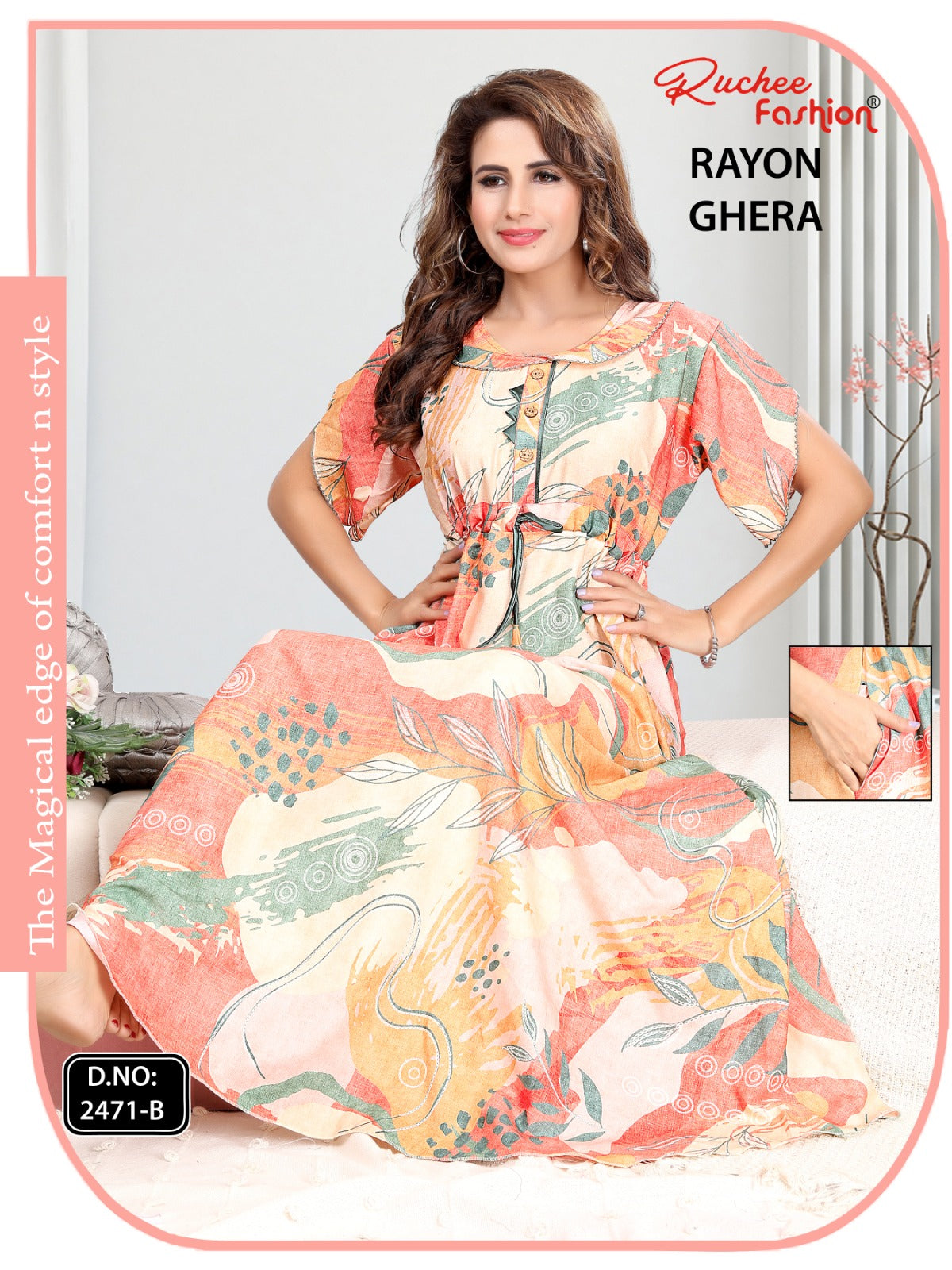 Rayon Ghera 301224 Ruchee Fashion Night Gowns Wholesaler Ahmedabad