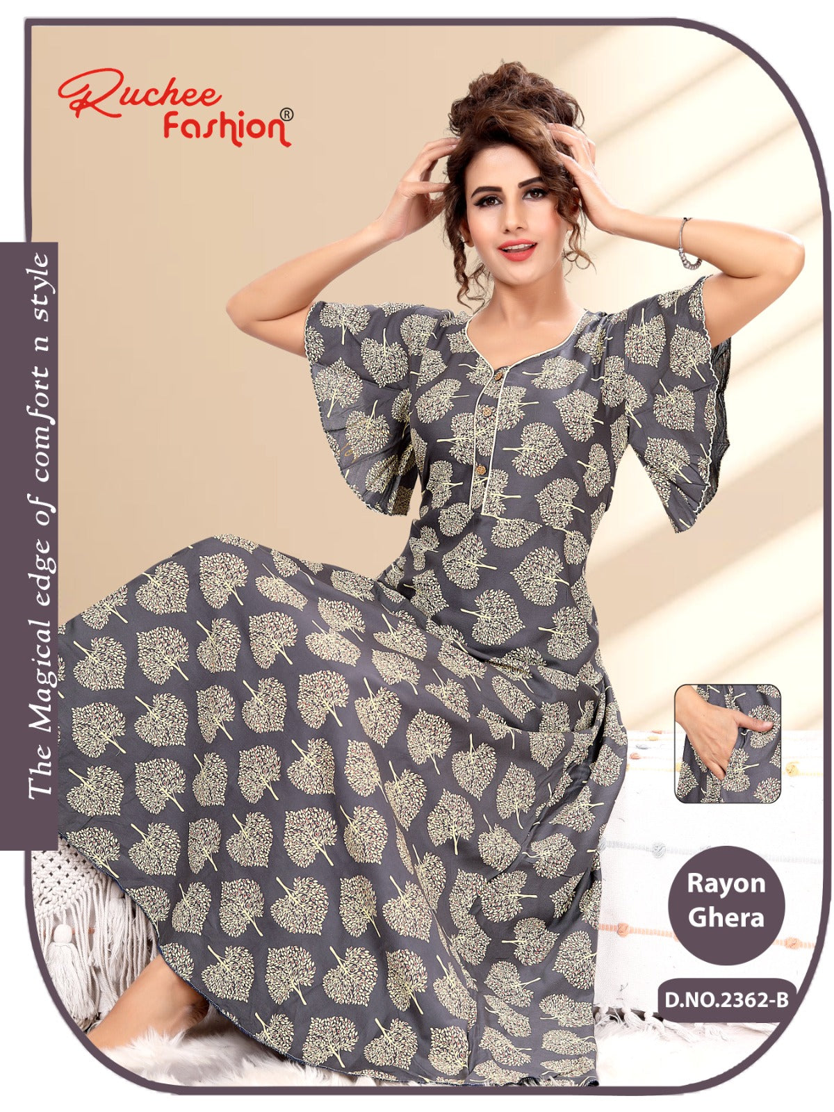Rayon Xl And 2Xl Size Ruchee Fashion Rayon Night Gowns Exporter Ahmedabad