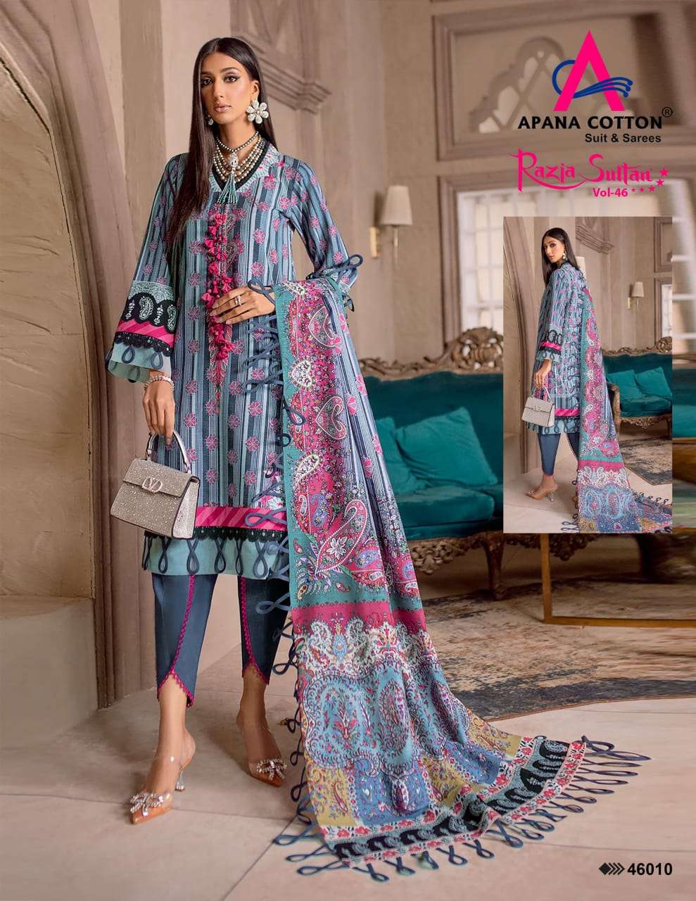 Razia Sultan Vol 46 Apana Cotton Karachi Salwar Suits Wholesaler India