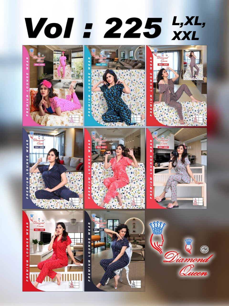 Ready At Store 225 Diamond Queen Hosiery Cotton Collar Night Suits