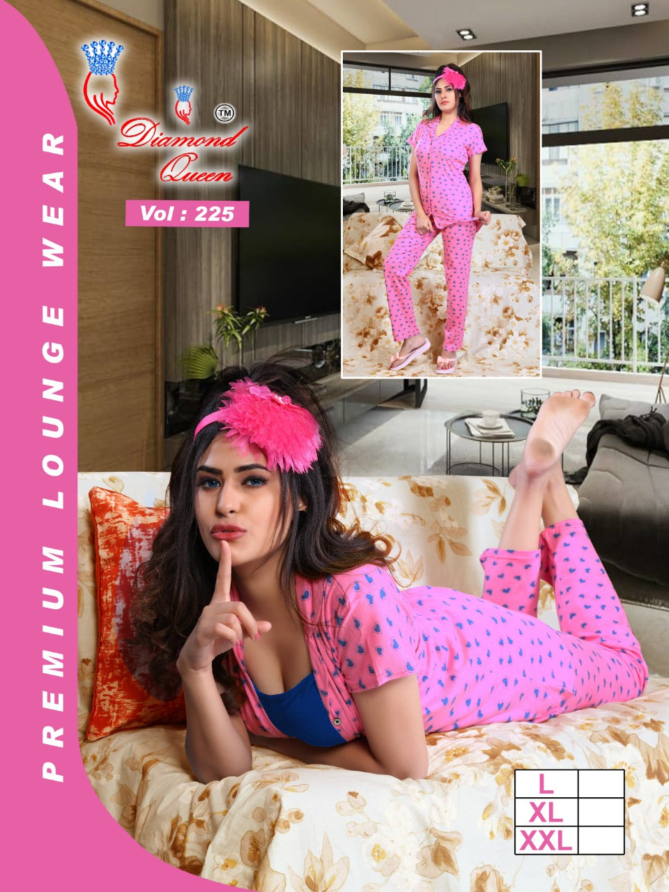 Ready At Store 225 Diamond Queen Hosiery Cotton Collar Night Suits